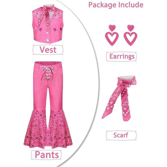 NWT Barbie Movie Pink Cowboy Blue Plaid Gold Jumpsuit Girls Halloween Co… - Picture 3 of 15